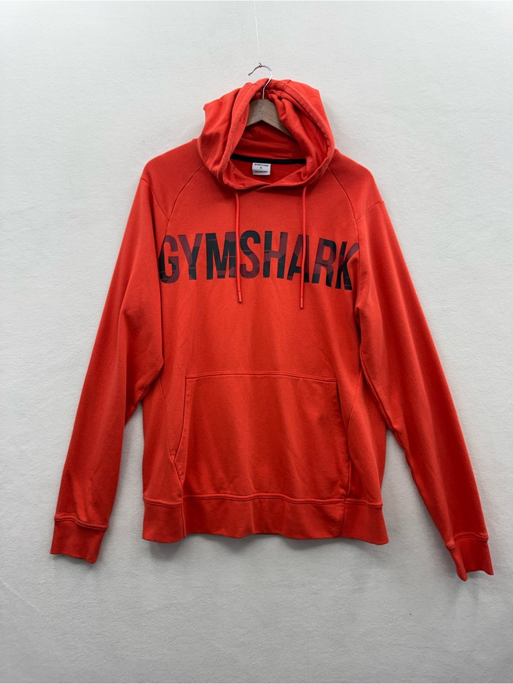 Gymshark Men’s XL Orange Camo Logo Fleece Pullover Hoodie Pockets